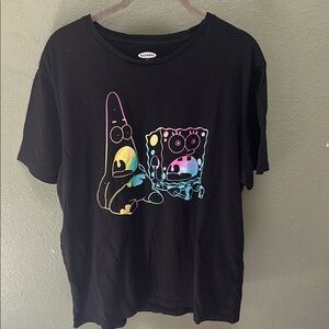 Old Navy Black T-Shirt with Colorful SpongeBob SquarePants Graphic